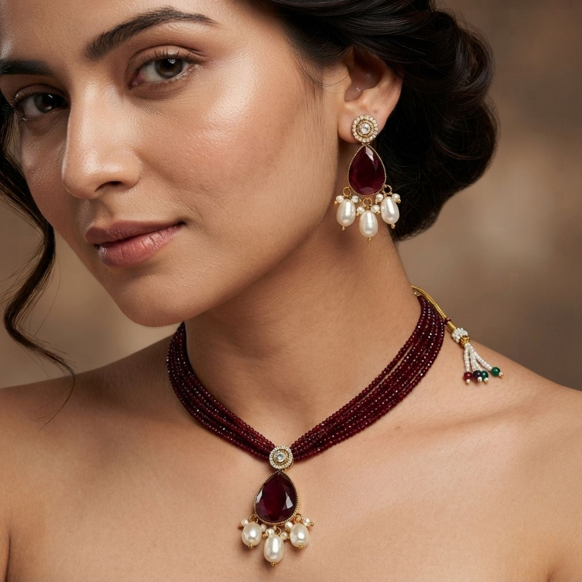Royal Maroon Victorian Pearl Necklace