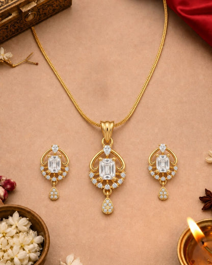Regal Radiance Gold Finish American Diamond Pendant Set