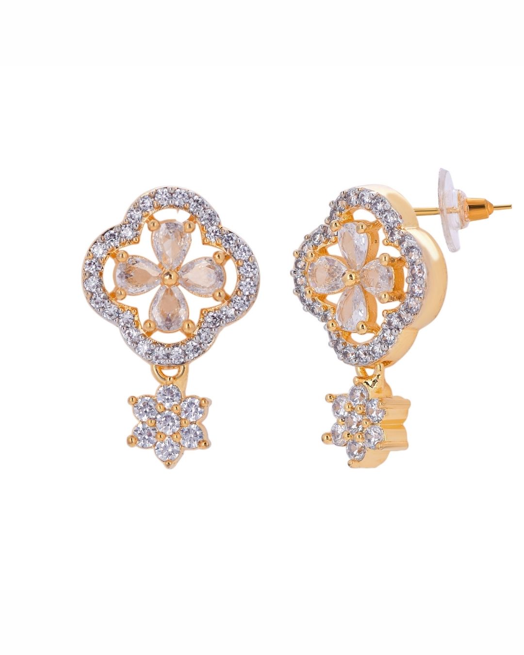 Designer American Diamond Gold Finish AD Stud Earrings for Women