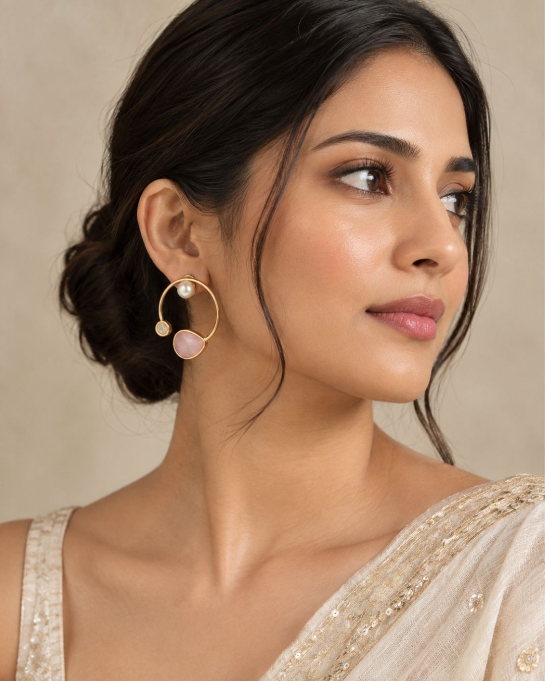 Gold Plated Handmade Pink Teardrop Hoop Earrings