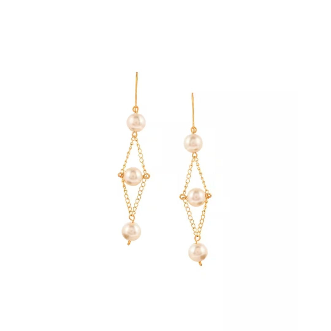 Anti Tarnish Handmade Diamond Frame Pearl Earrings for Women