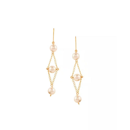Anti Tarnish Handmade Diamond Frame Pearl Earrings for Women