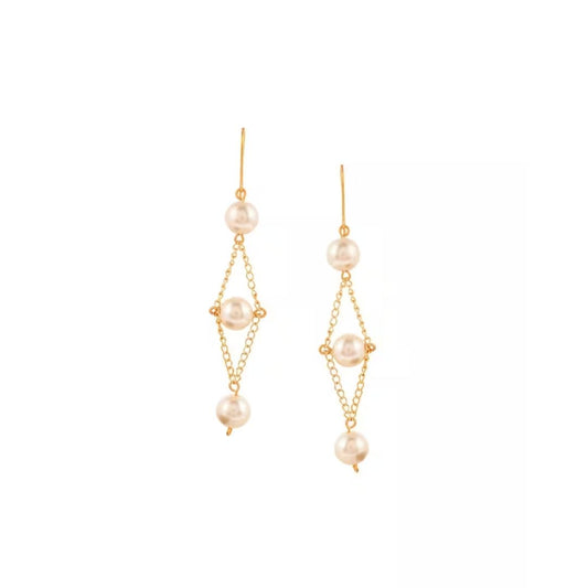 Anti Tarnish Handmade Diamond Frame Pearl Earrings for Women
