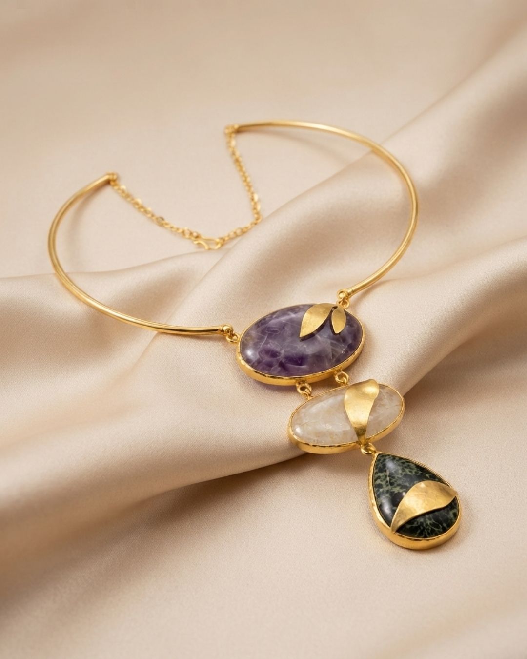 Purple Multicolour Geometric Statement Necklace