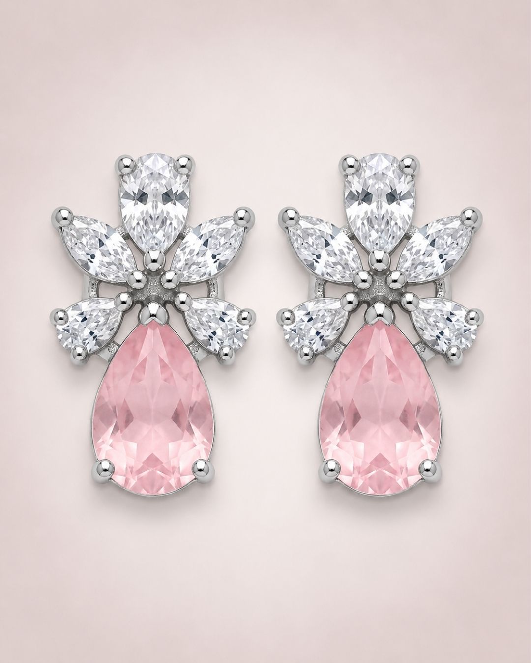 Pink Bloom Silver Finish AD Pendant Set