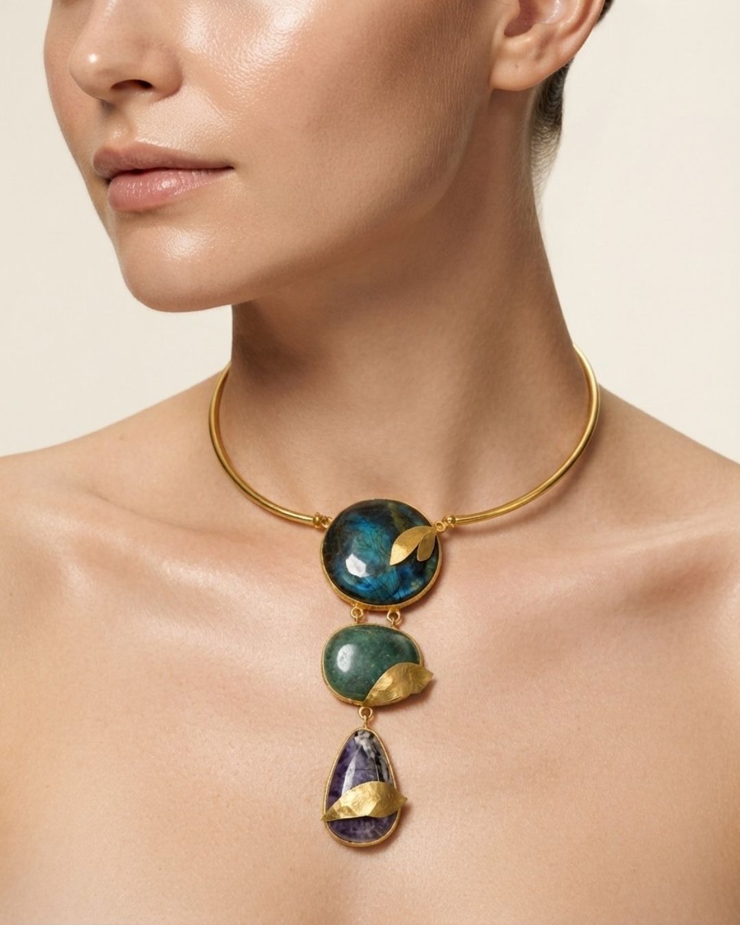 Gold Plated Multicolour Statement Pendant for Women