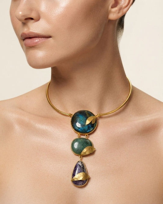 Gold Plated Multicolour Statement Pendant for Women