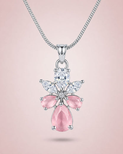 Pink Bloom Silver Finish AD Pendant Set
