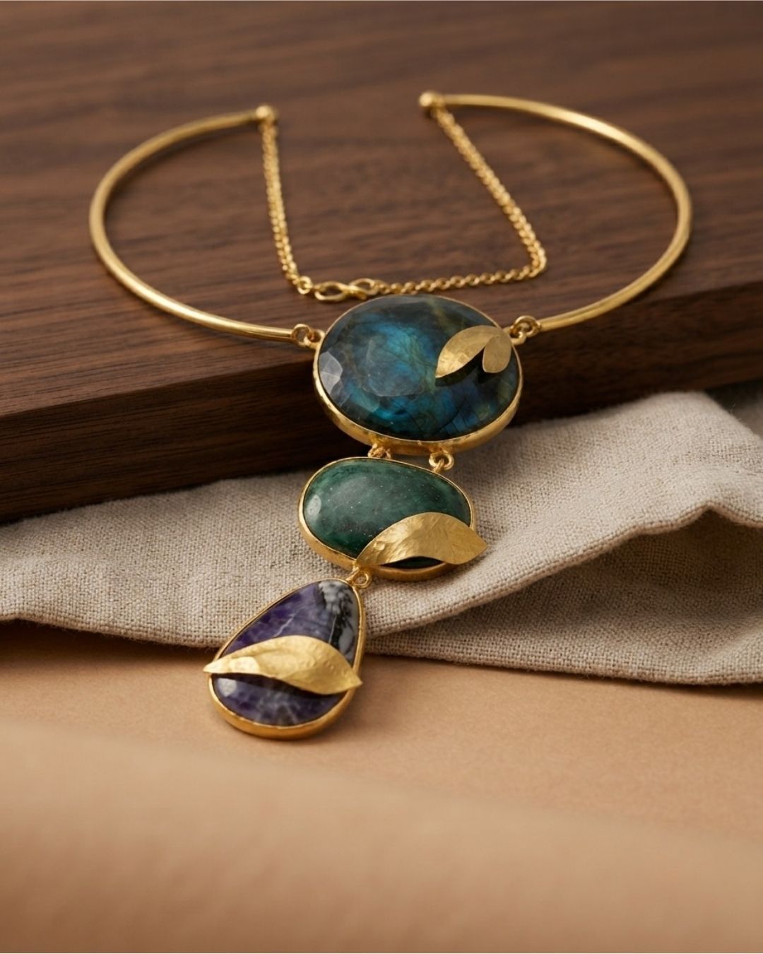 Gold Plated Multicolour Statement Pendant for Women