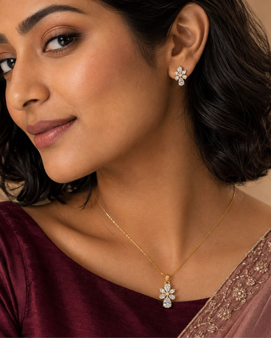 Crystal Bloom Gold Finish AD Pendant Set