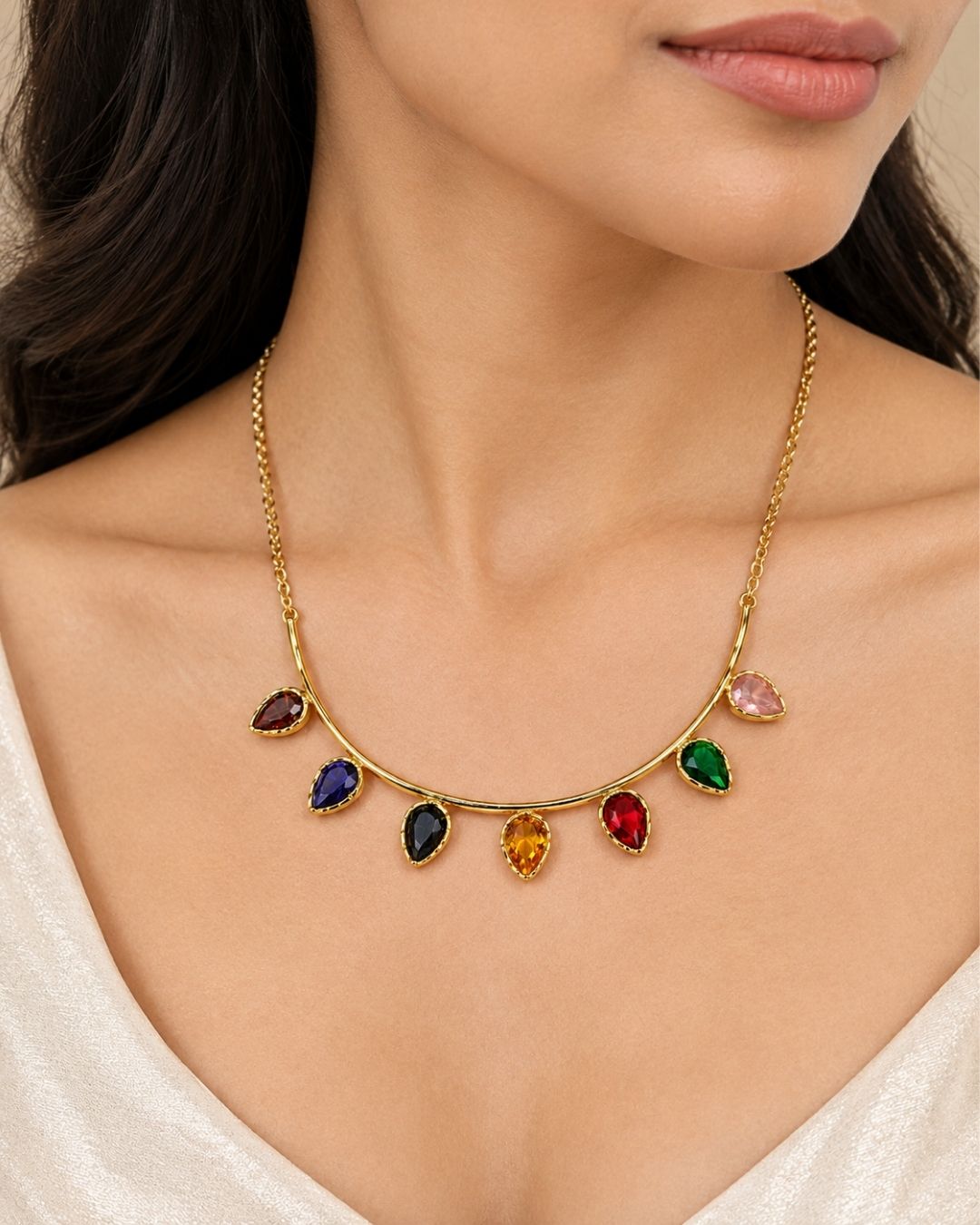 Multicolour Teardrop Statement Necklace