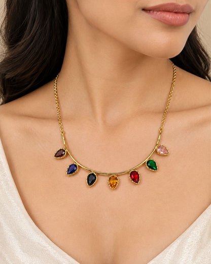 Multicolour Teardrop Statement Necklace