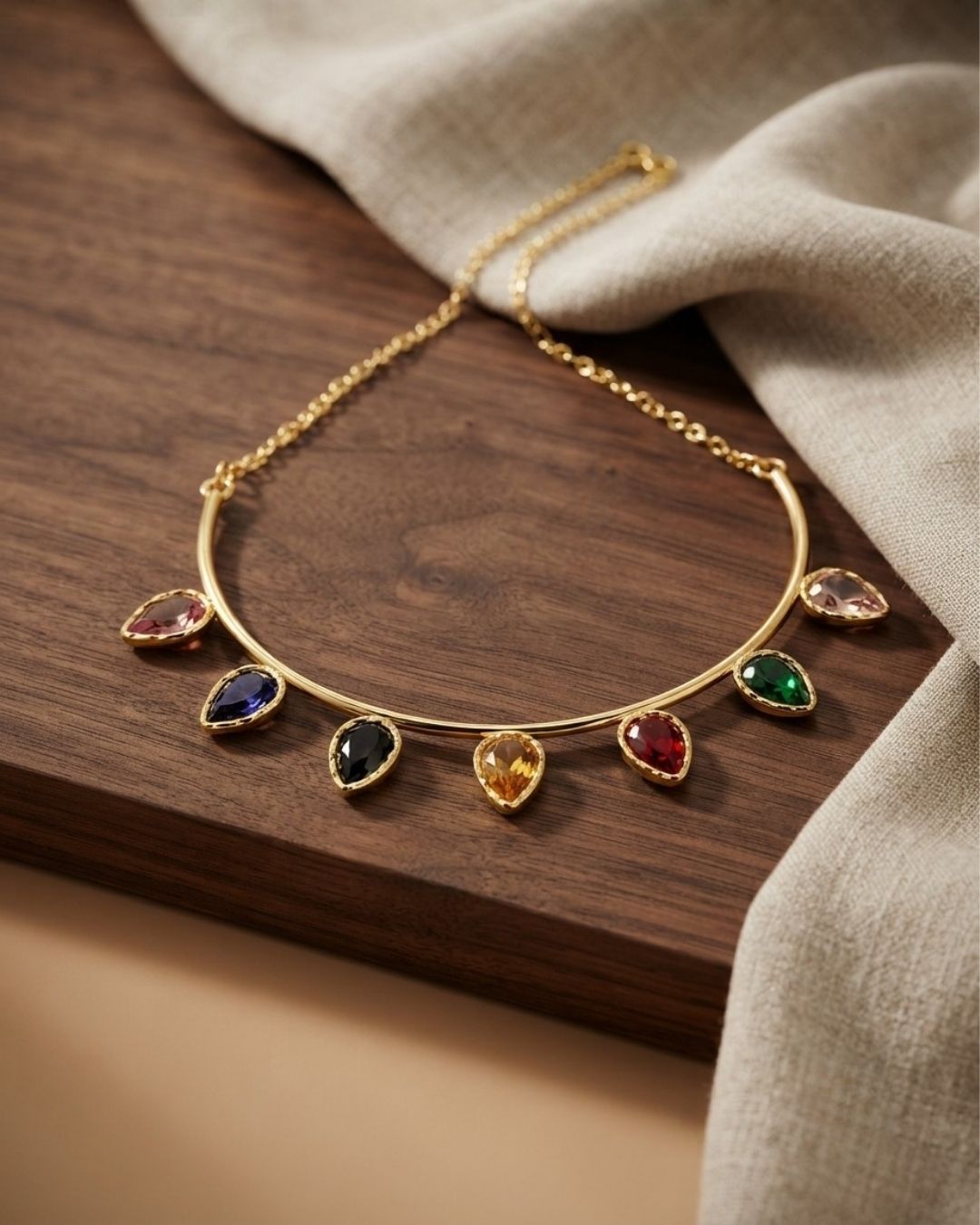 Multicolour Teardrop Statement Necklace