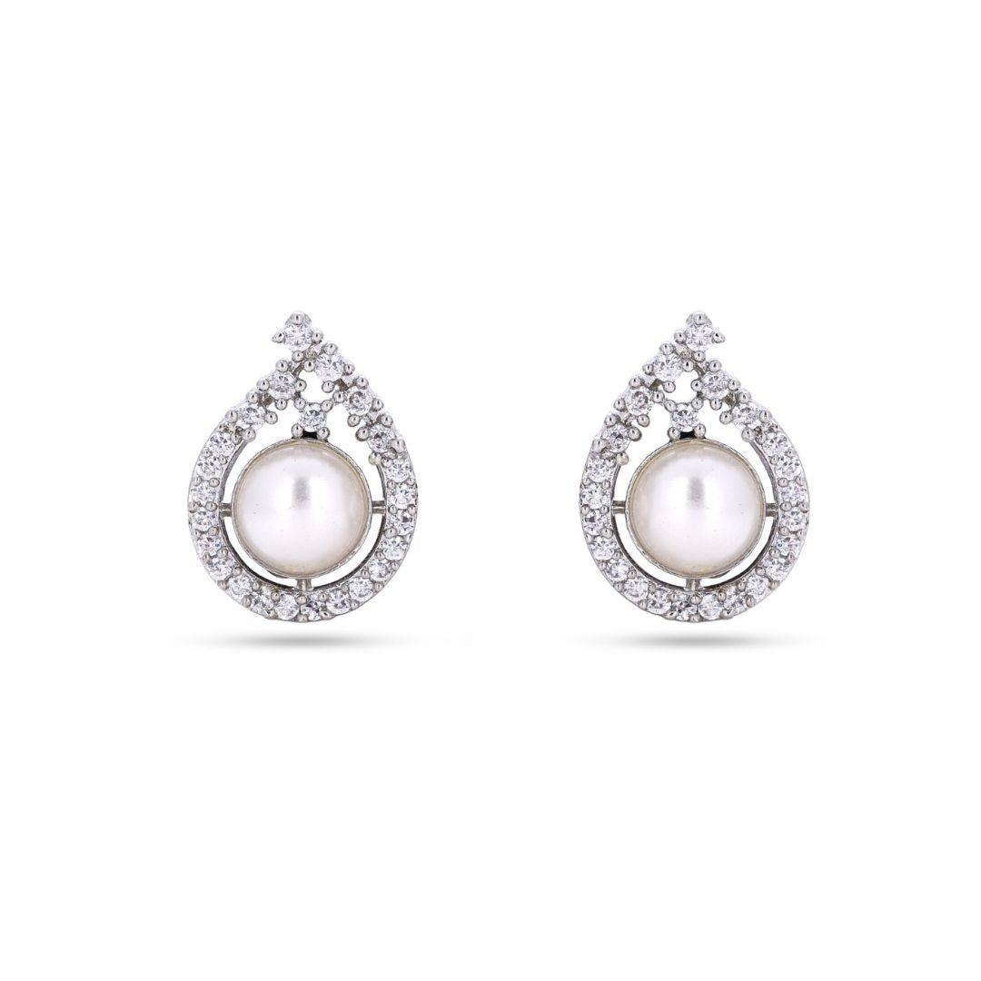 Belaci AD Silver Teardrop Pearl Studs Earring for Women