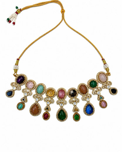 Sabyasachi Inspired Turkish Pota Necklace Set with Green Statement Drops