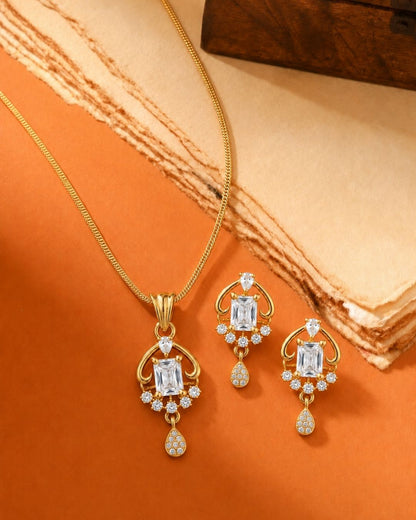 Regal Radiance Gold Finish American Diamond Pendant Set