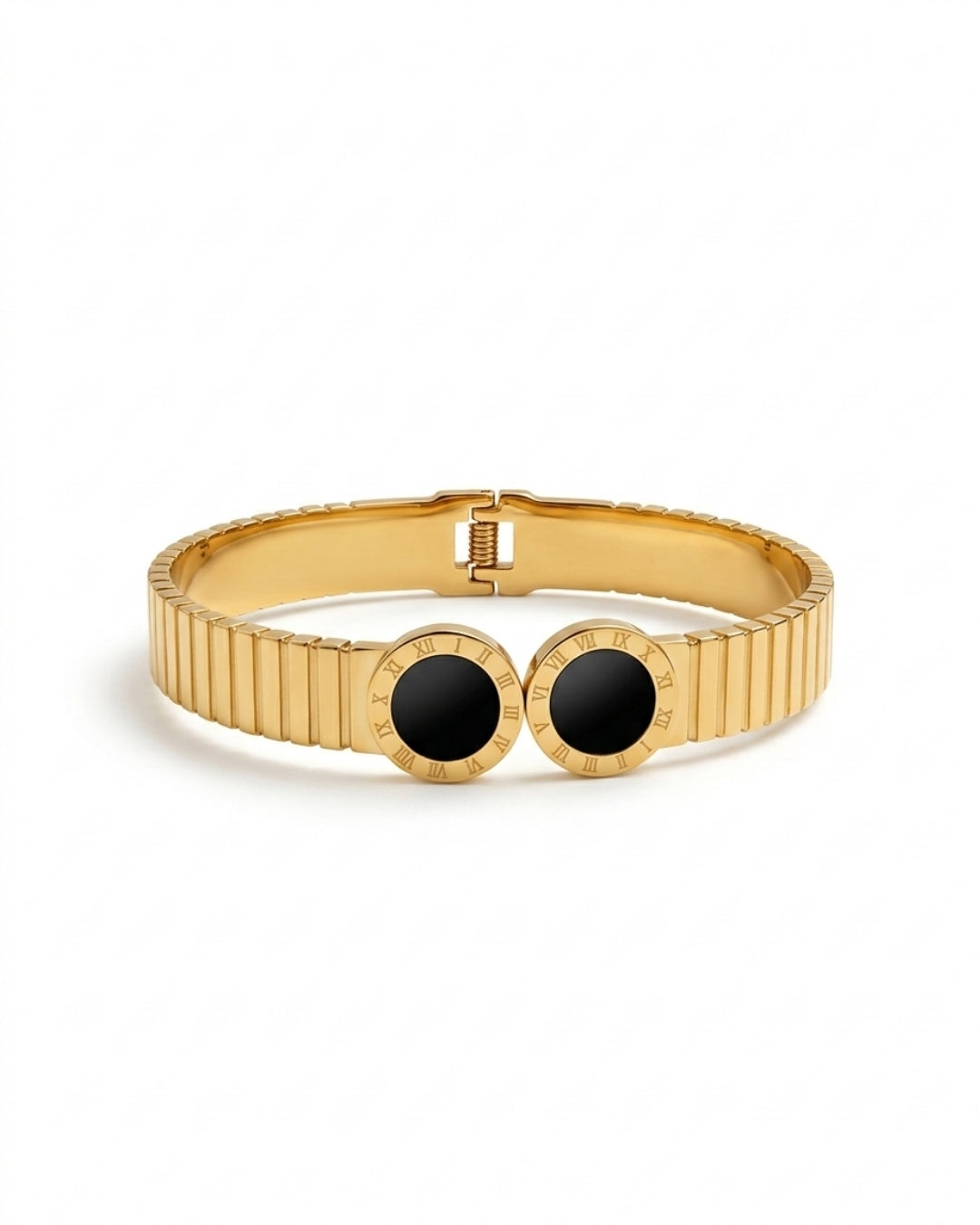 Roman Detail Black Centre Gold Plated Bracelet