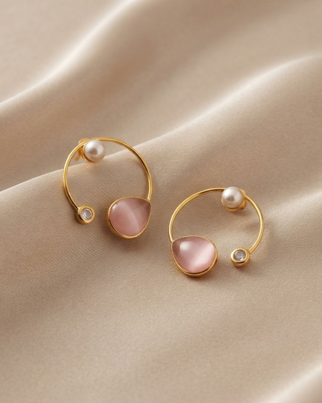 Gold Plated Handmade Pink Teardrop Hoop Earrings