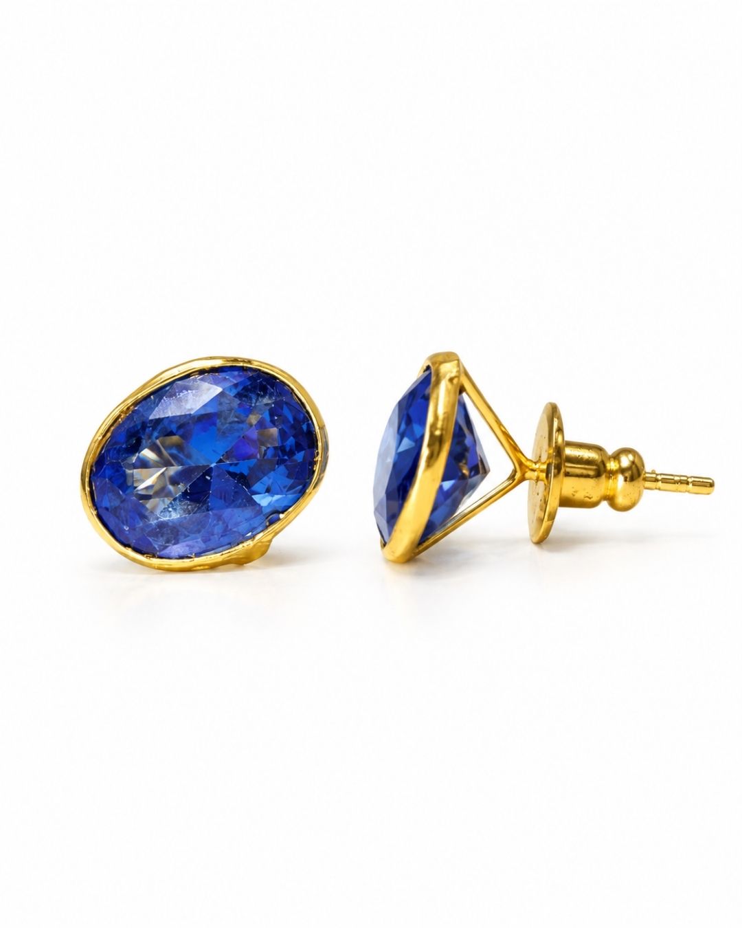 Blue Oval Stone Stud Earrings for Women