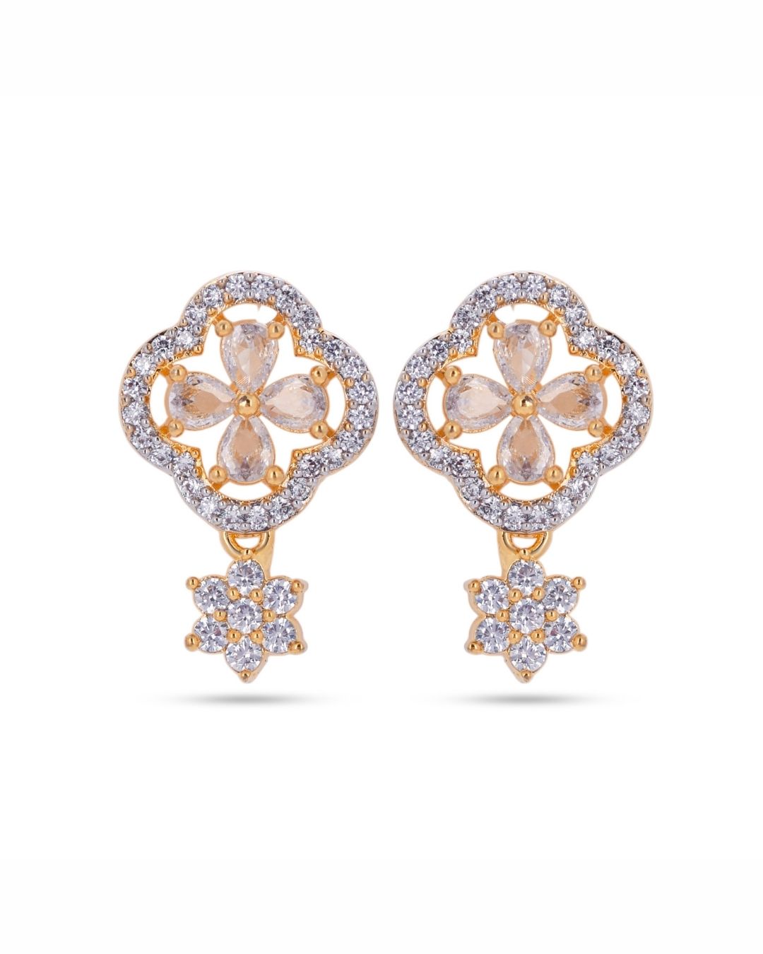 Designer American Diamond Gold Finish AD Stud Earrings for Women