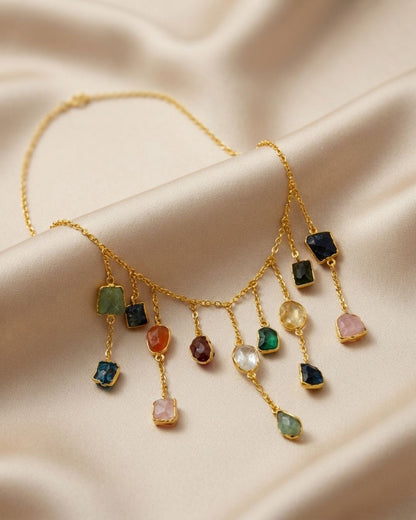 Multicolour Stone Drop Statement Necklace
