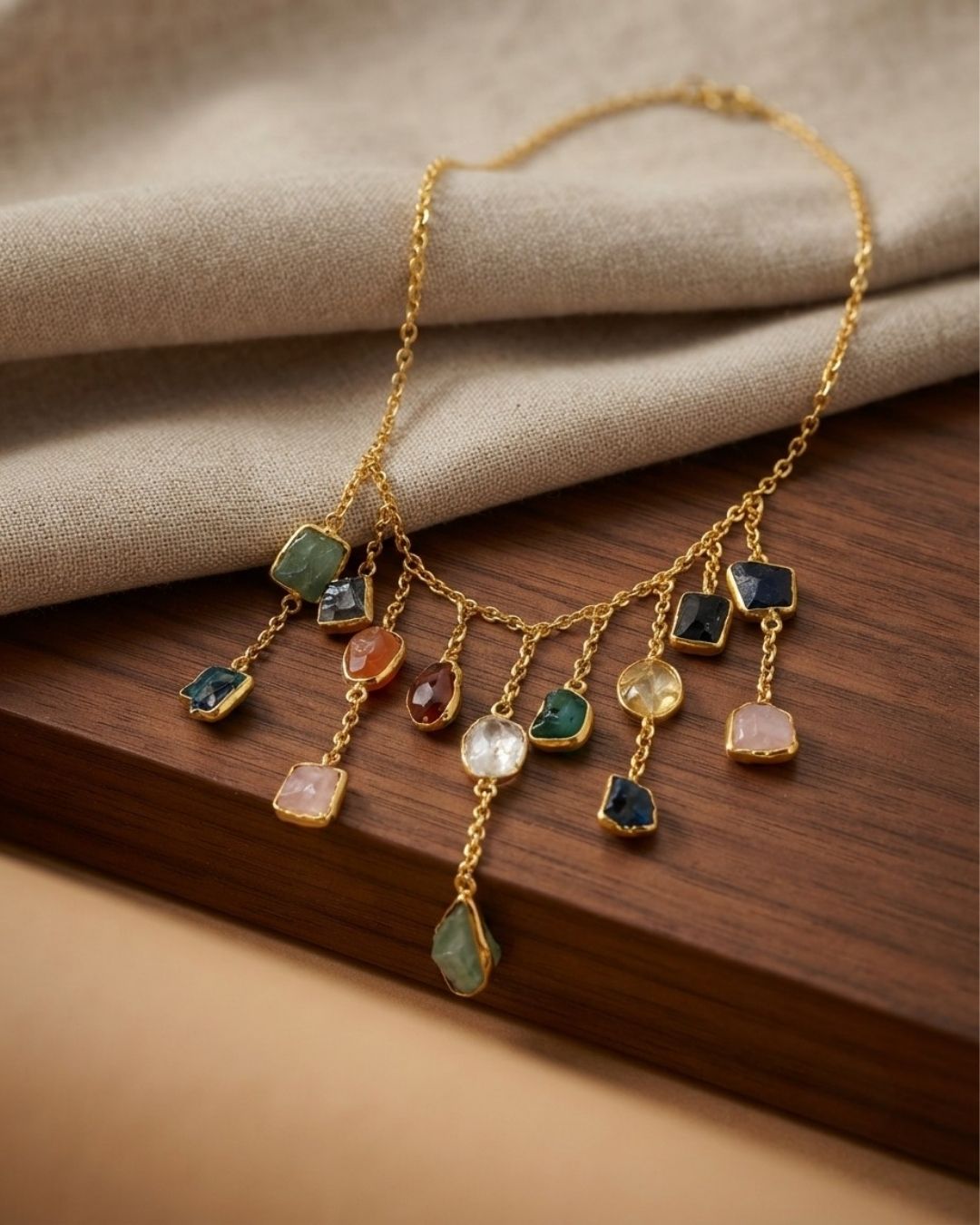 Multicolour Stone Drop Statement Necklace