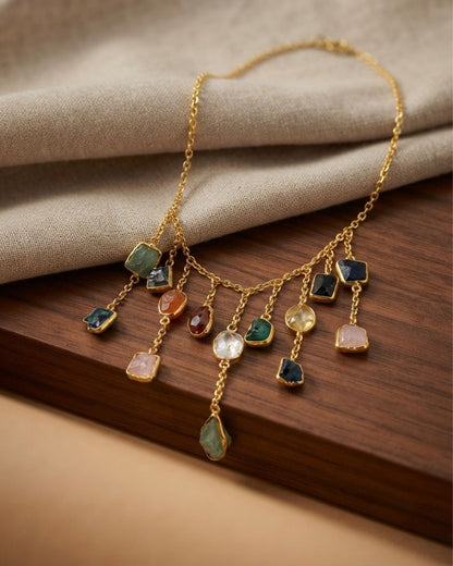 Multicolour Stone Drop Statement Necklace