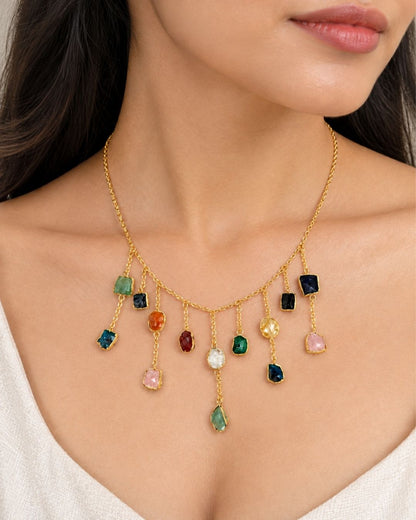 Multicolour Stone Drop Statement Necklace
