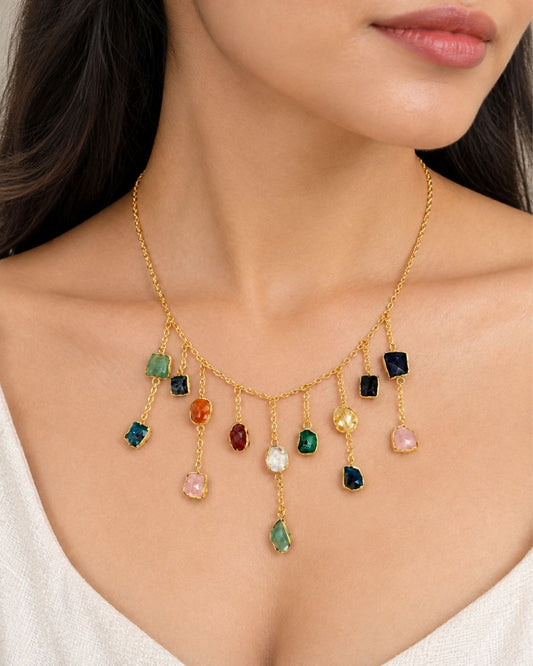 Multicolour Stone Drop Statement Necklace