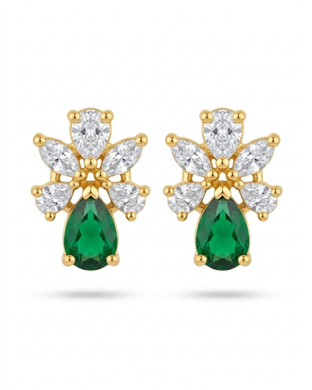 Emerald Bloom Gold Finish Silver AD Pendant Set