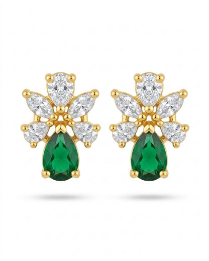 Emerald Bloom Gold Finish Silver AD Pendant Set