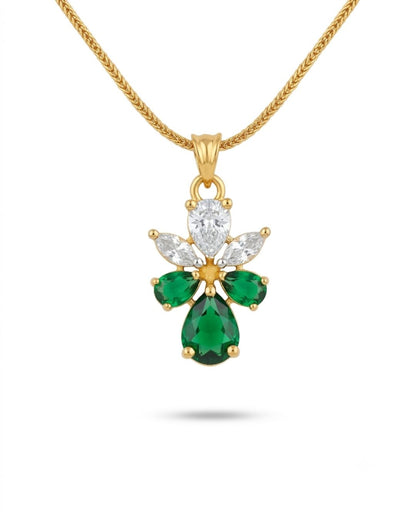 Emerald Bloom Gold Finish Silver AD Pendant Set