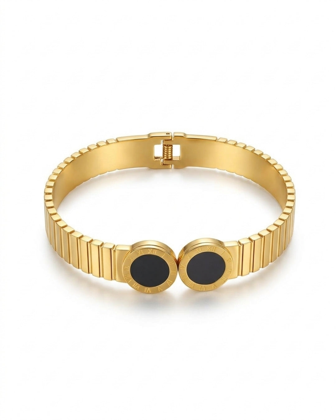 Roman Detail Black Centre Gold Plated Bracelet