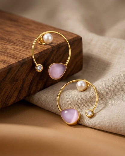 Gold Plated Handmade Pink Teardrop Hoop Earrings