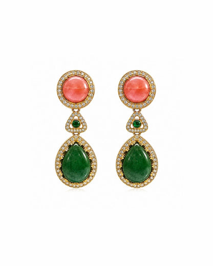 Sabyasachi Inspired Turkish Pota Necklace Set with Green Statement Drops