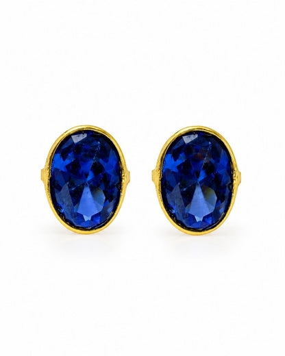 Blue Oval Stone Stud Earrings for Women