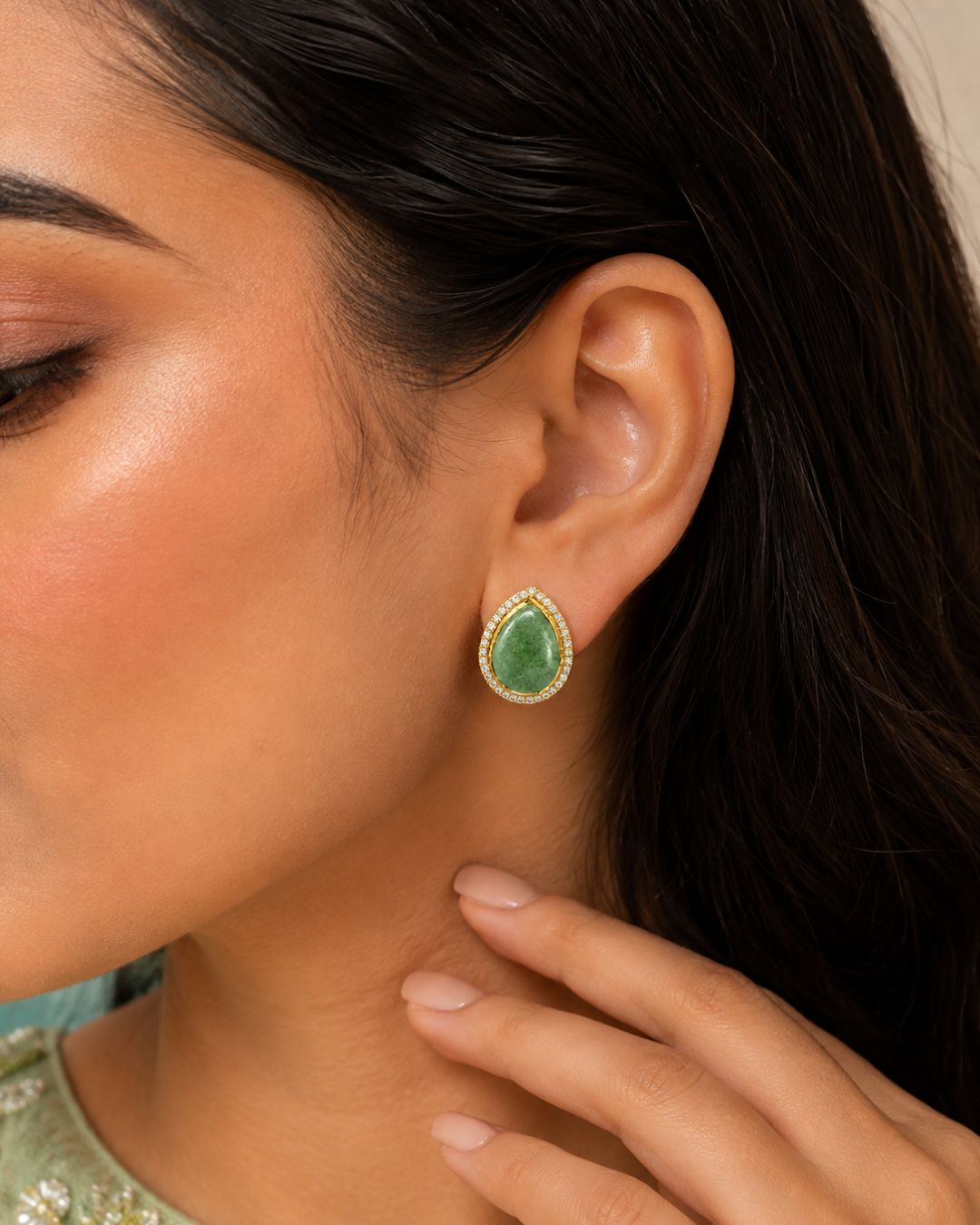 Sabyasachi inspired Green Turkish Pota Earrings for Women
