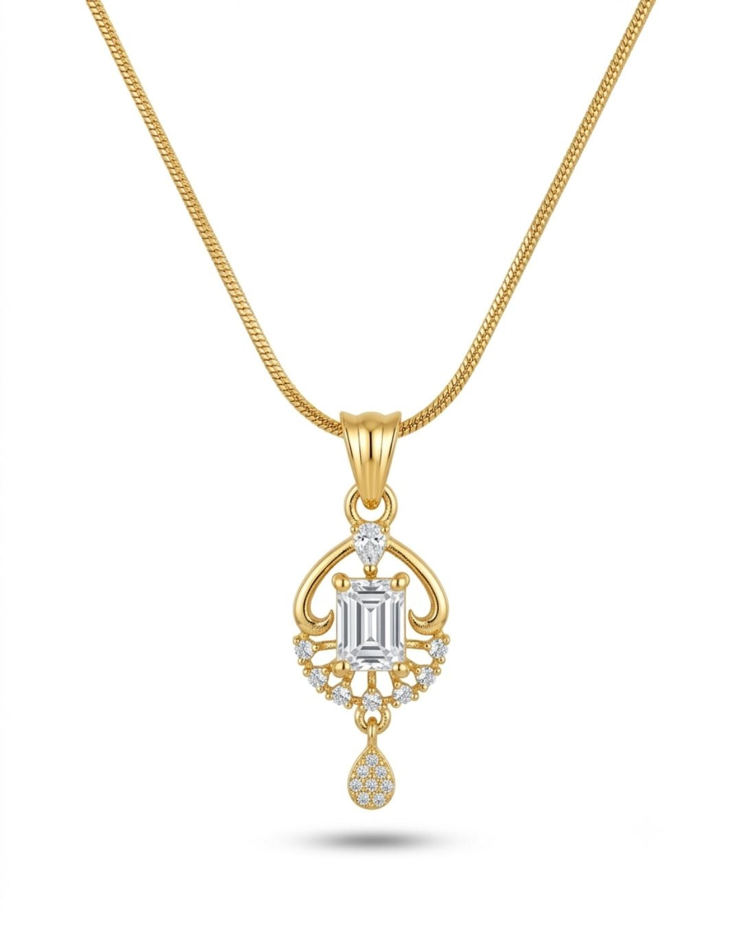 Regal Radiance Gold Finish American Diamond Pendant Set