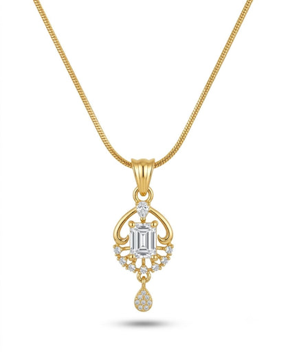 Regal Radiance Gold Finish American Diamond Pendant Set