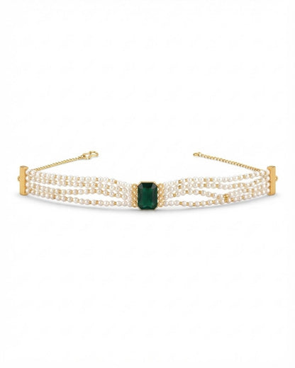 Green Stone Multi-Strand Pearl Choker Necklace