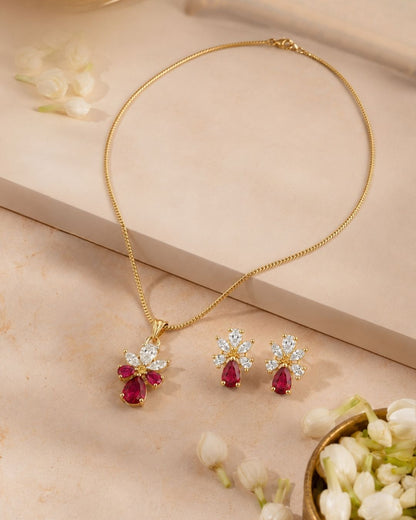 Ruby Bloom Gold Finish Wedding Jewellery Pendant Set