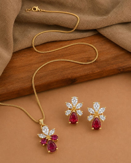 Ruby Bloom Gold Finish Wedding Jewellery Pendant Set