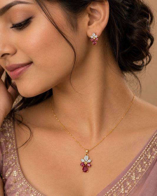 Ruby Bloom Gold Finish Wedding Jewellery Pendant Set