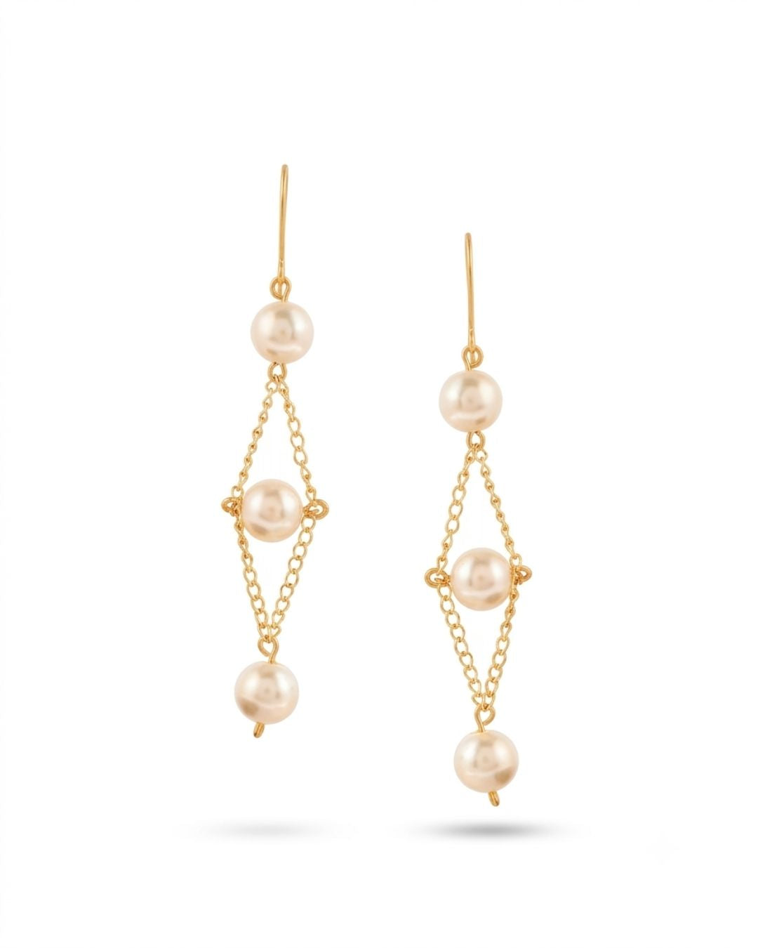 Anti Tarnish Handmade Diamond Frame Pearl Earrings for Women