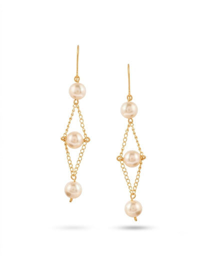 Anti Tarnish Handmade Diamond Frame Pearl Earrings for Women