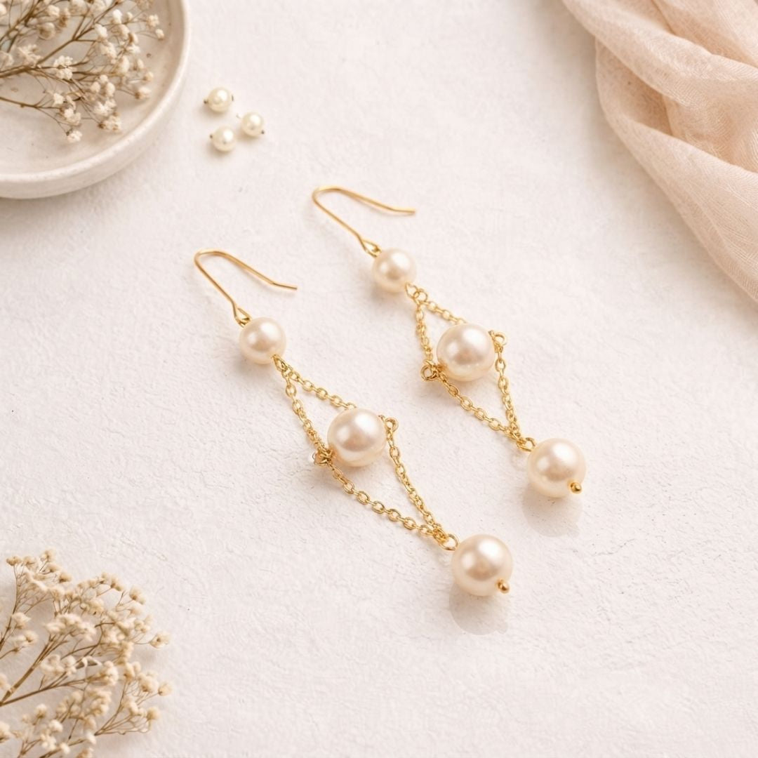 Anti Tarnish Handmade Diamond Frame Pearl Earrings for Women