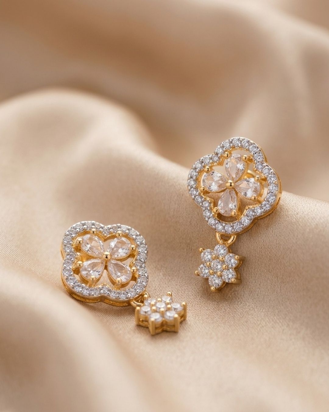 Designer American Diamond Gold Finish AD Stud Earrings for Women