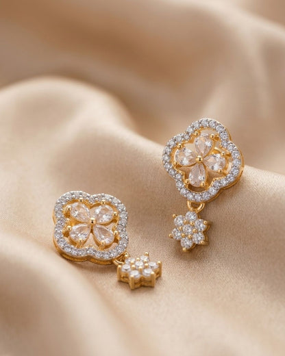 Designer American Diamond Gold Finish AD Stud Earrings for Women