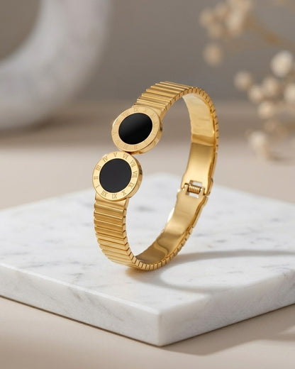 Roman Detail Black Centre Gold Plated Bracelet