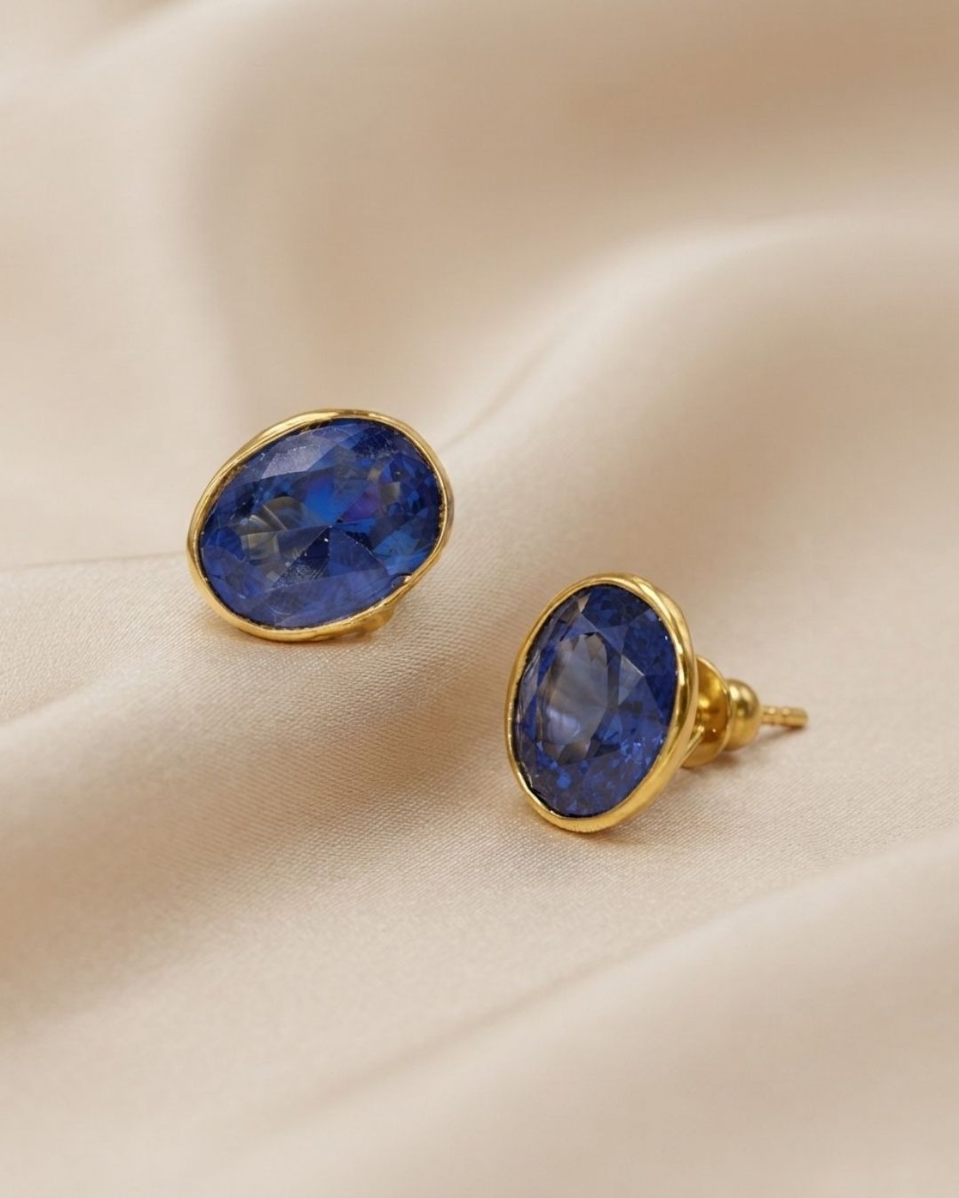 Blue Oval Stone Stud Earrings for Women